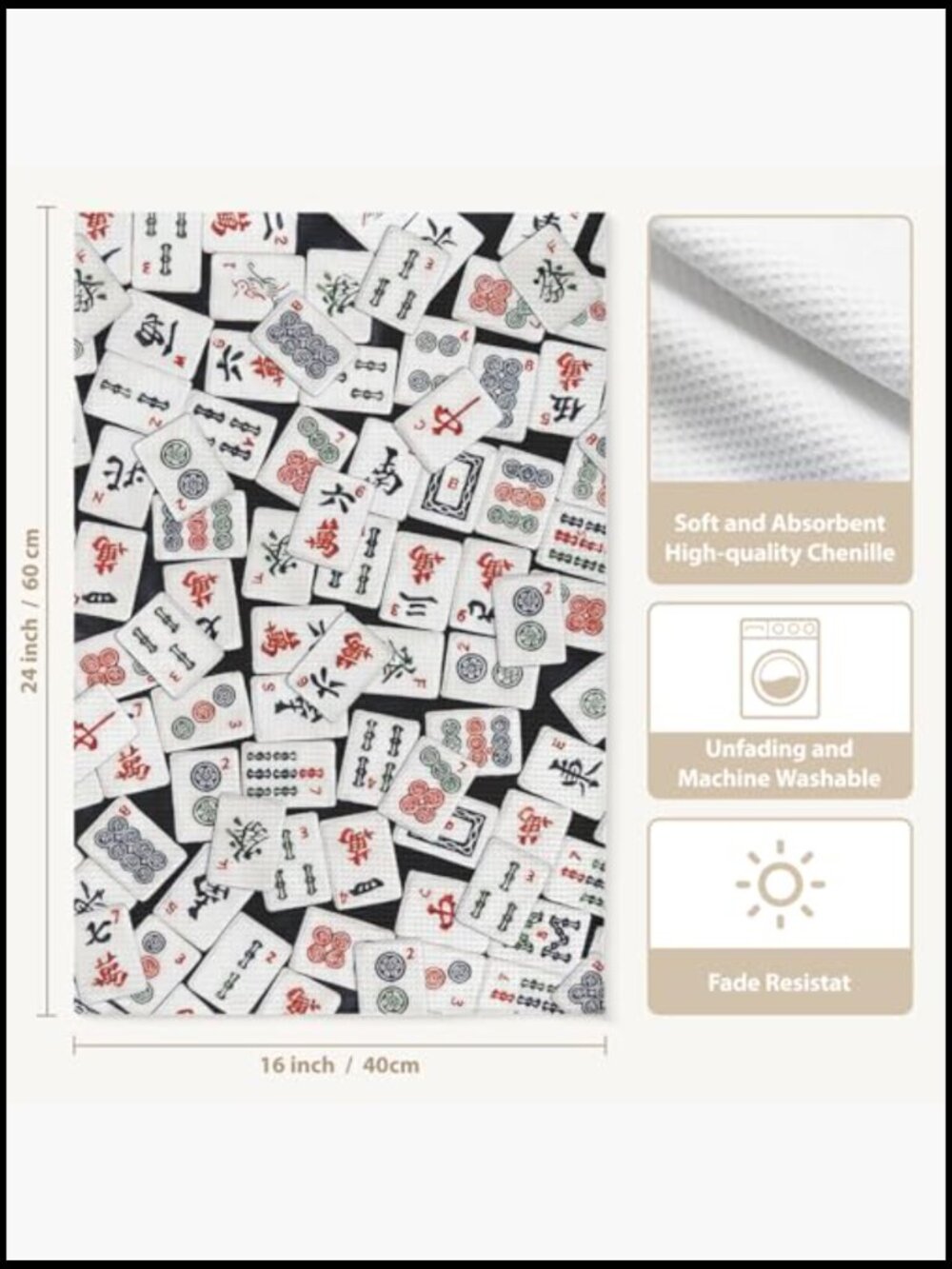 Floral Mahjong Decorative Waffle Weave Kitchen Towels Set of 2 Home Decor - Picture 3 of 6